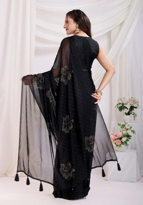 Black Diamond Work Rangoli Silk Pre Stitched Saree