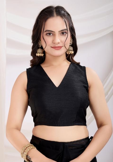 Black Diamond Work Rangoli Silk Pre Stitched Saree