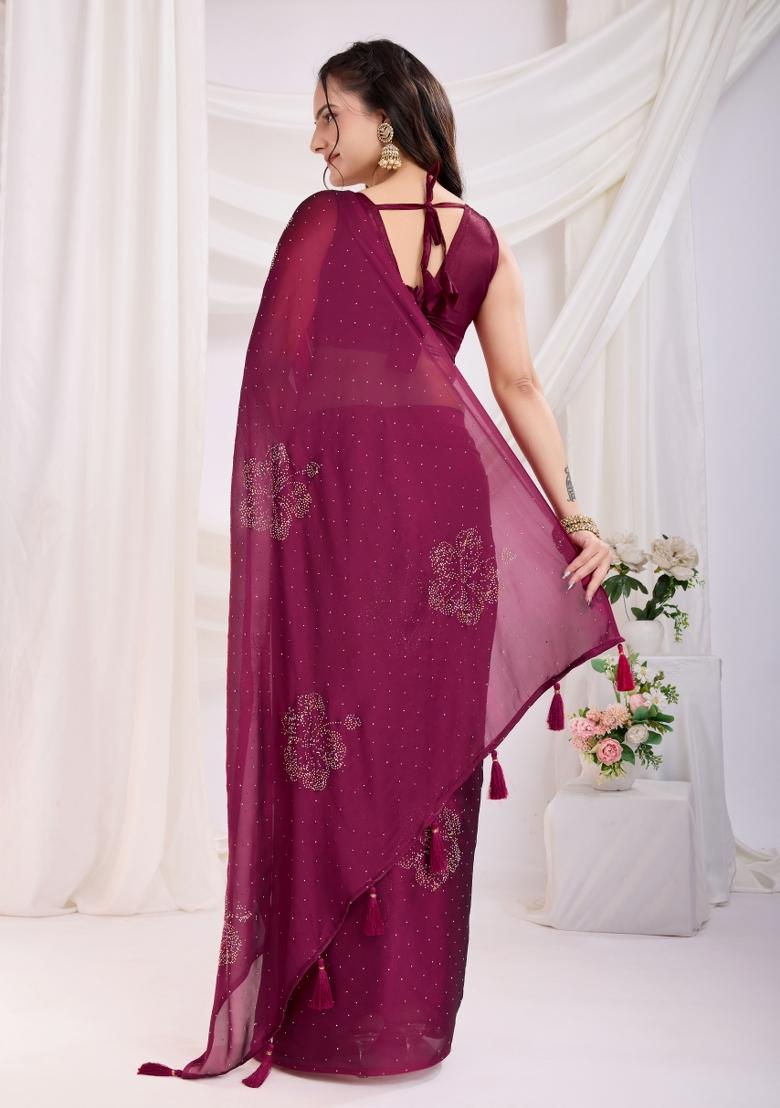 Maroon Diamond Work Rangoli Silk Pre Stitched Saree