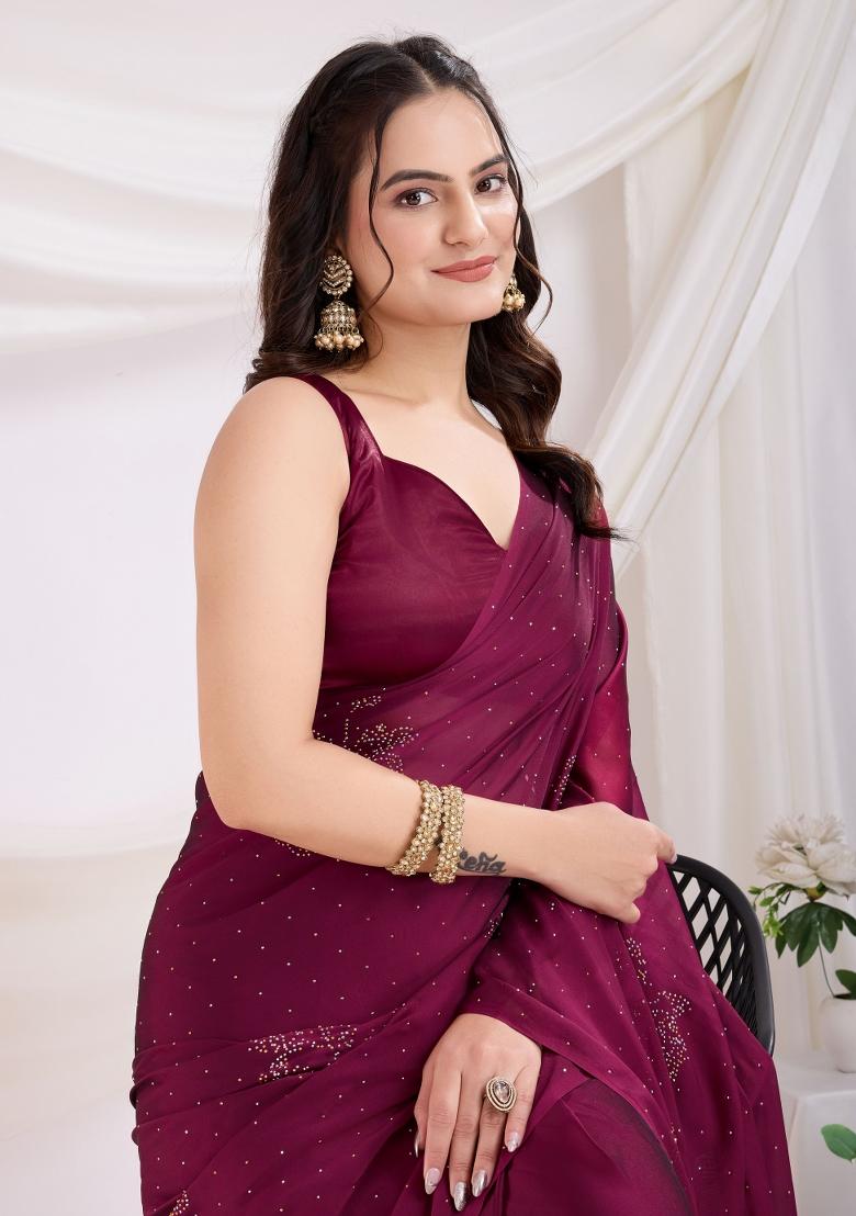 Maroon Diamond Work Rangoli Silk Pre Stitched Saree