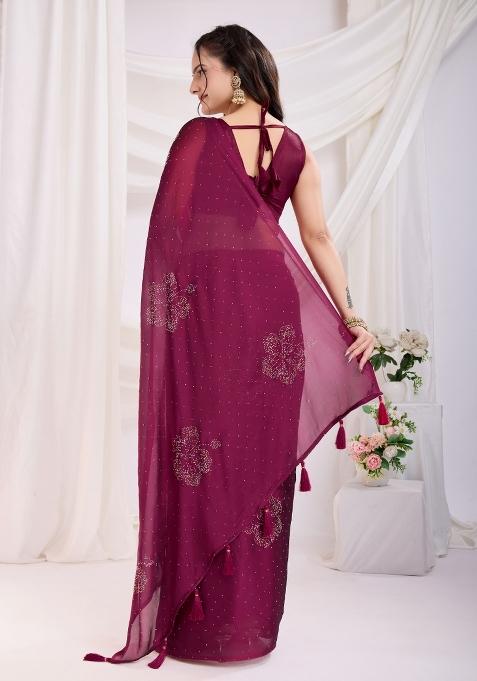 Maroon Diamond Work Rangoli Silk Pre Stitched Saree