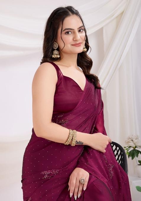 Maroon Diamond Work Rangoli Silk Pre Stitched Saree