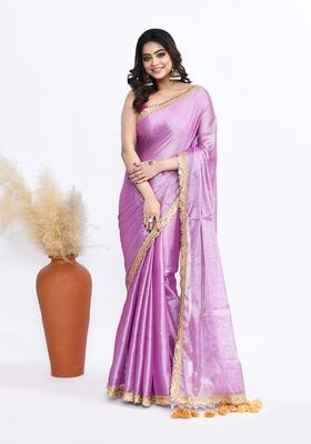 Baby Pink Solid Tissue Silk Saree Set