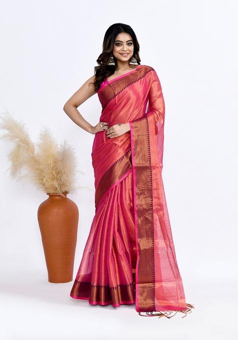 Orange Solid Tissue Silk Saree Set