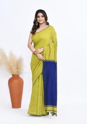 Green Solid Khadi Saree Set