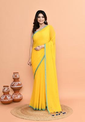Light Yellow Solid Cotton Saree Set