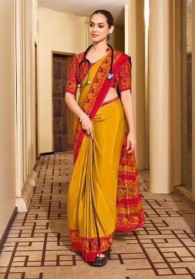 Yellow Printed Crepe Silk Saree