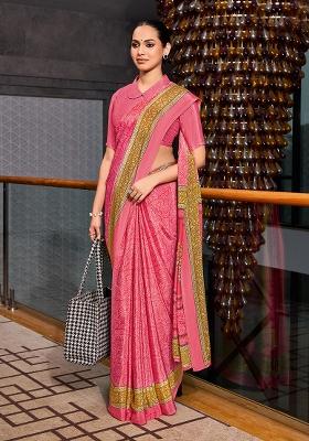 Pink Printed Crepe Silk Saree