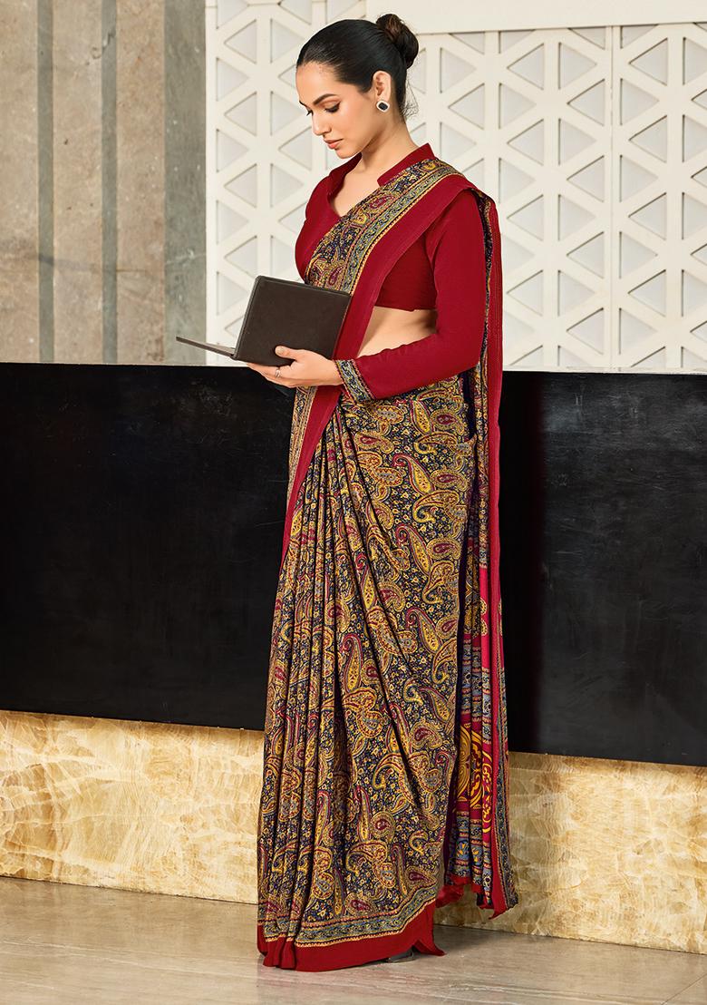 Mustard Printed Crepe Silk Saree