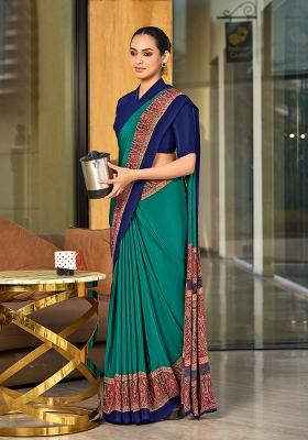 Green Printed Crepe Silk Saree