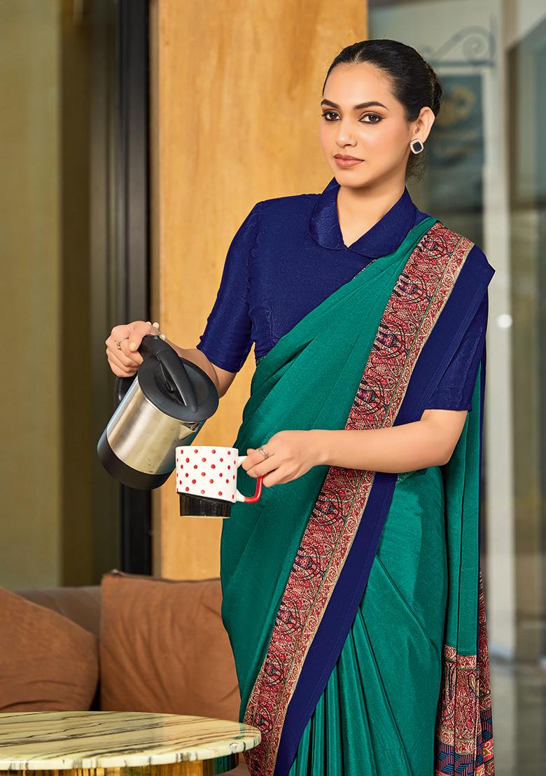 Green Printed Crepe Silk Saree