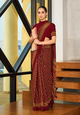 Red Printed Crepe Silk Saree