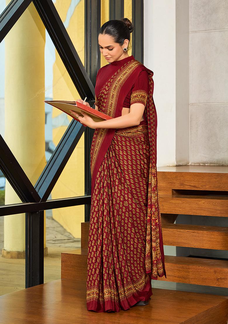 Red Printed Crepe Silk Saree