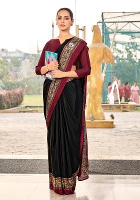 Black Printed Crepe Silk Saree