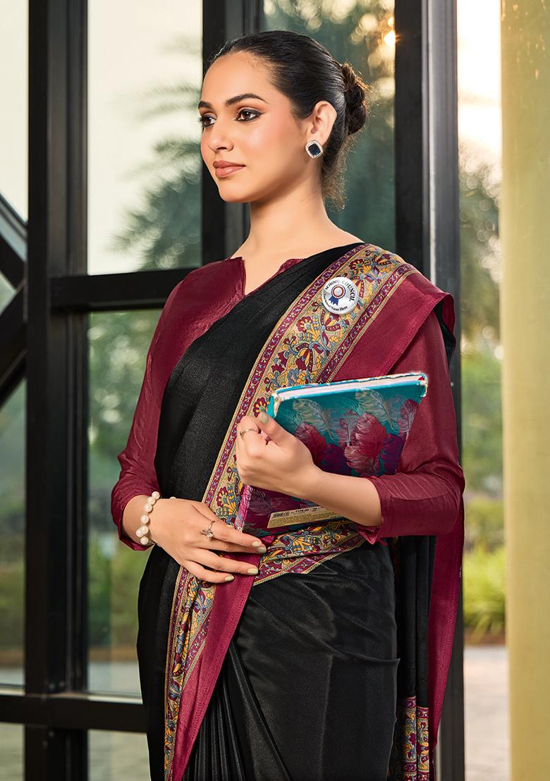 Black Printed Crepe Silk Saree