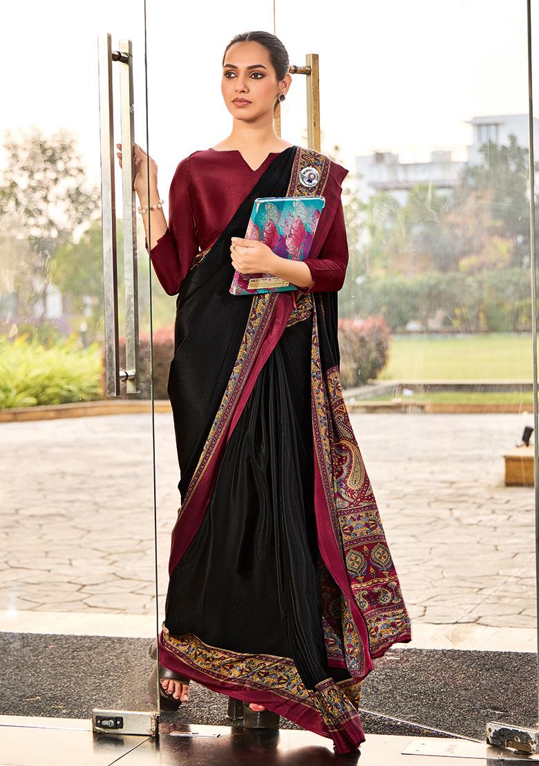 Black Printed Crepe Silk Saree