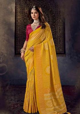 Red Printed Dolla Silk Saree