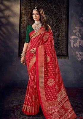 Green Printed Dolla Silk Saree