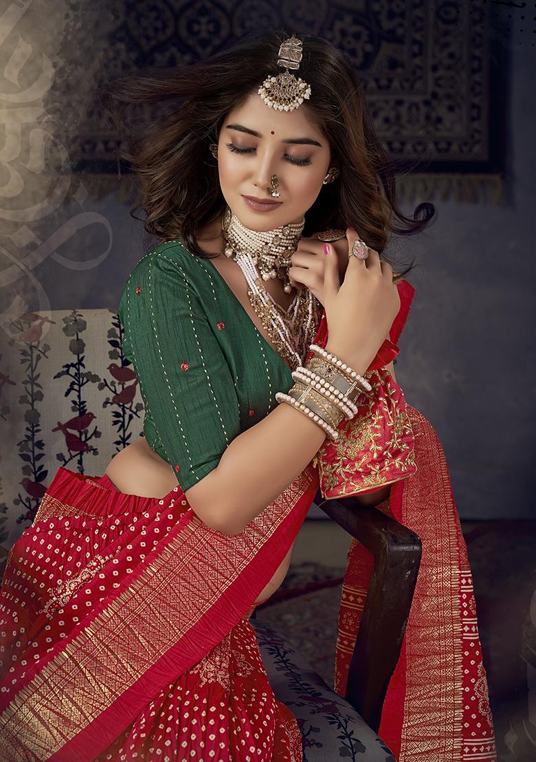 Green Printed Dolla Silk Saree