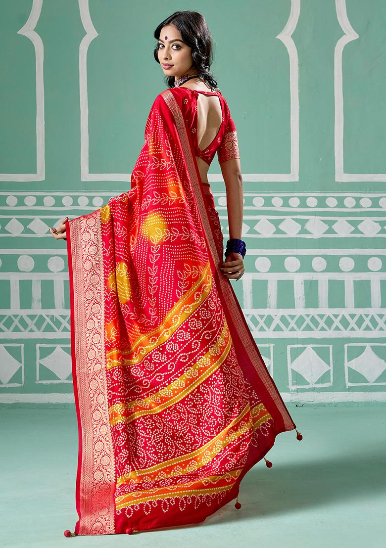 Pink Printed Velvet Tusser Silk Saree