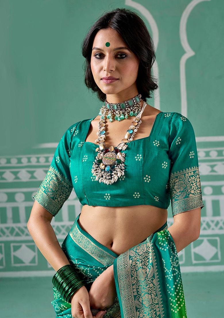 Blue Printed Velvet Tusser Silk Saree