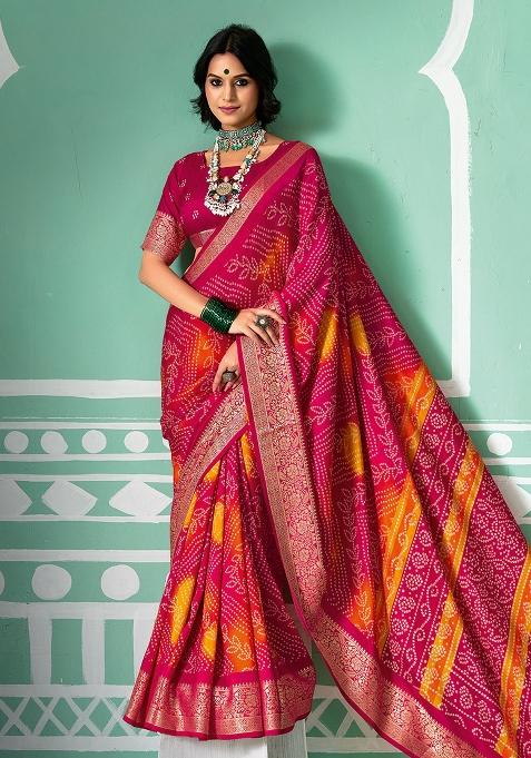 Red Printed Velvet Tusser Silk Saree