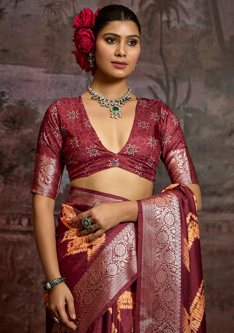 Maroon Jaquard Dolla Silk Saree
