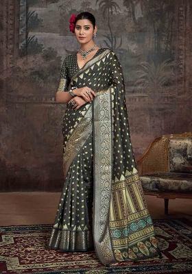 Grey Jaquard Dolla Silk Saree