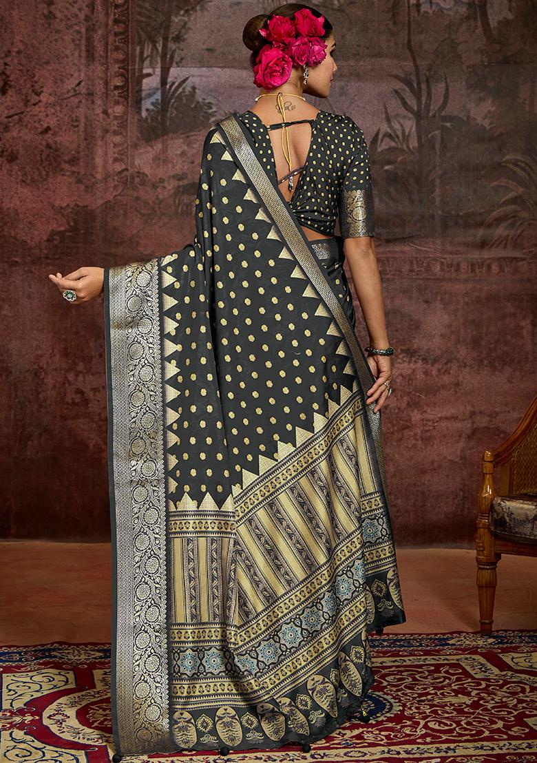 Grey Jaquard Dolla Silk Saree