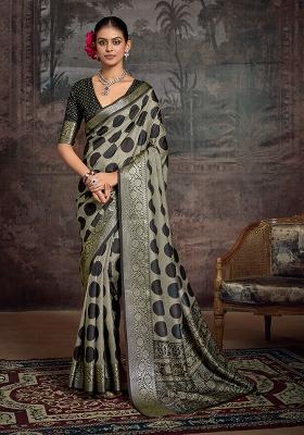 Dark Grey Jaquard Dolla Silk Saree