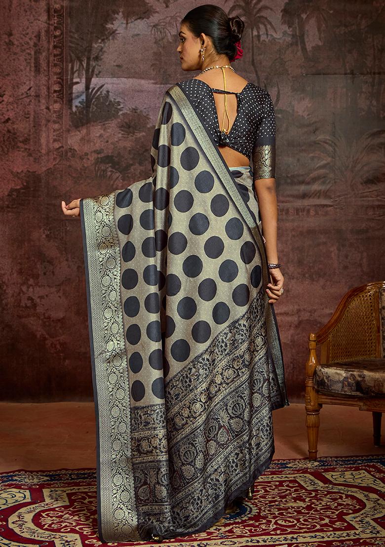 Dark Grey Jaquard Dolla Silk Saree