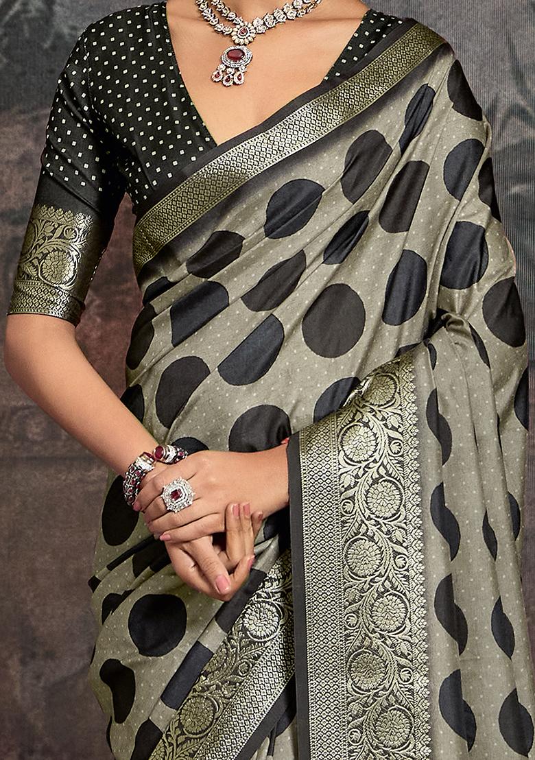 Dark Grey Jaquard Dolla Silk Saree