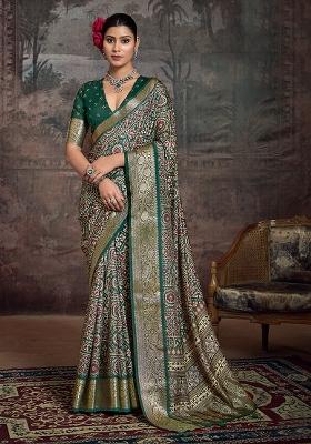Green Multi Color Jaquard Dolla Silk Saree