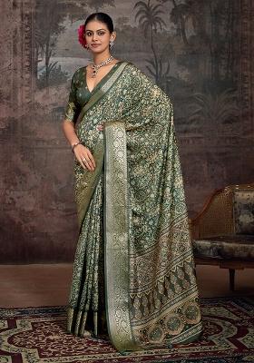Mehendi Green Jaquard Dolla Silk Saree