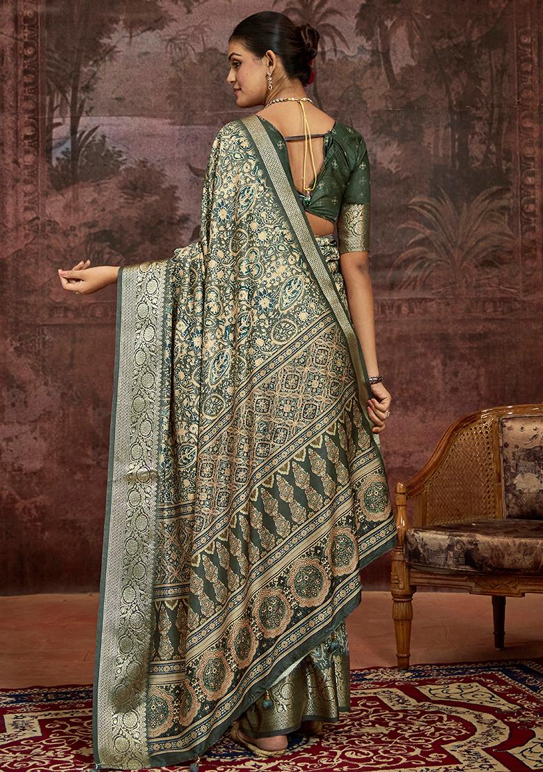 Mehendi Green Jaquard Dolla Silk Saree