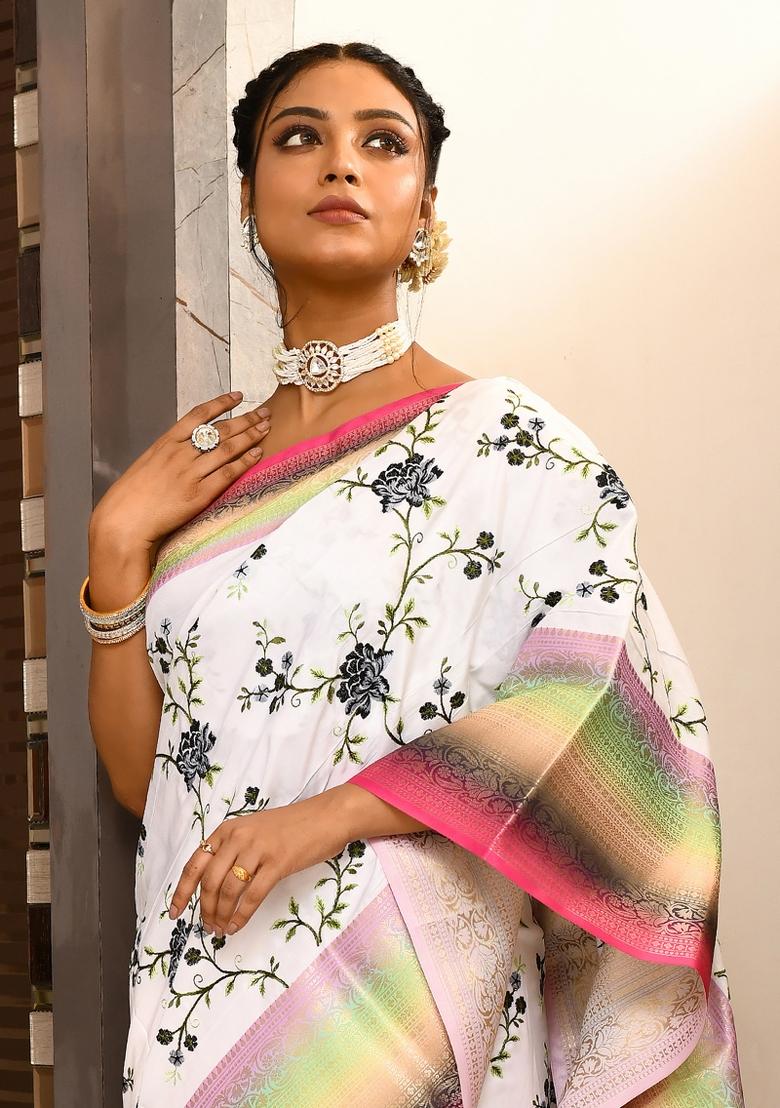 Multicolor Digital Print Kataan Silk Saree Set