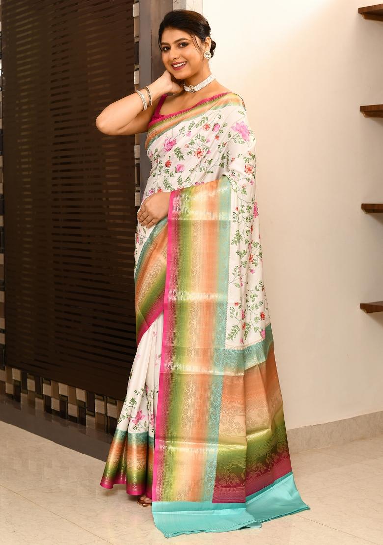 Multicolor Digital Print Tissue Saree Set