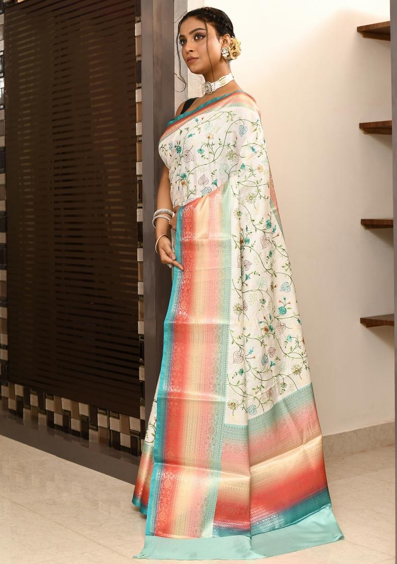 Multicolor Digital Print Kataan Silk Saree Set