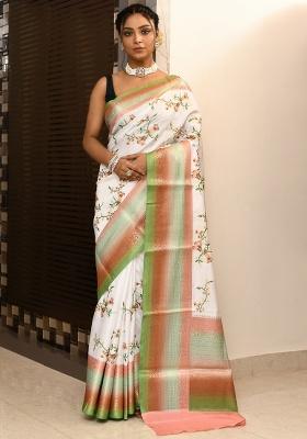 Multicolor Digital Print Kataan Silk Saree Set