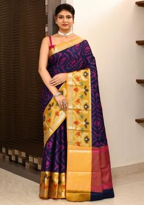Multicolor Ikkat Kataan Silk Saree Set