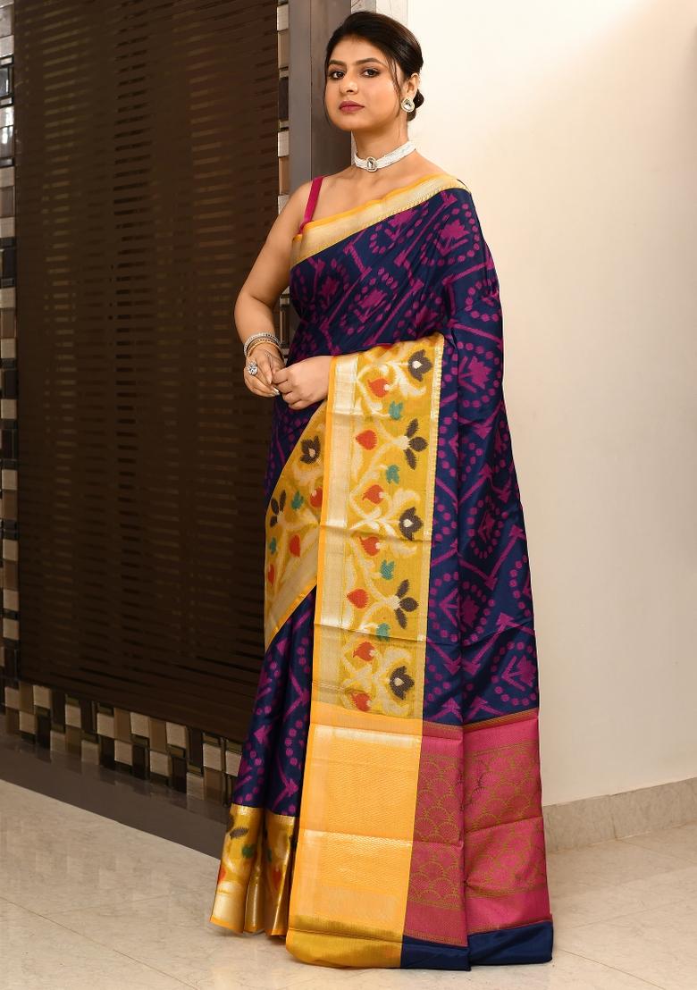 Multicolor Ikkat Kataan Silk Saree Set