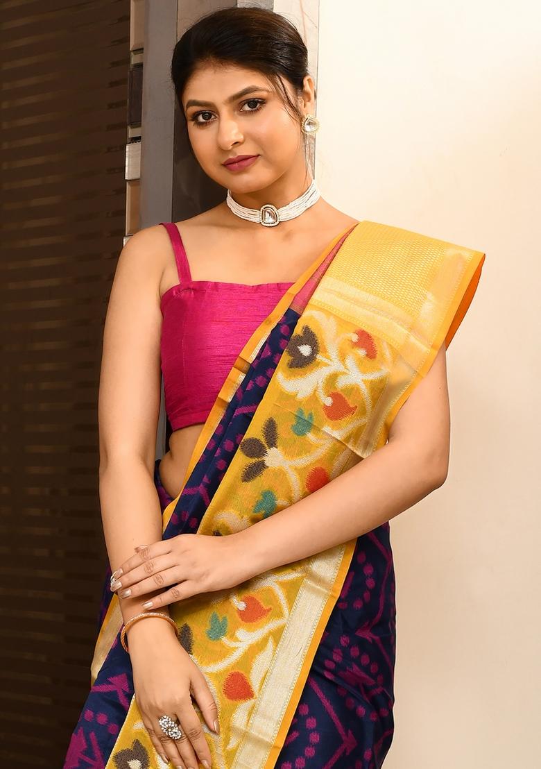 Multicolor Ikkat Kataan Silk Saree Set