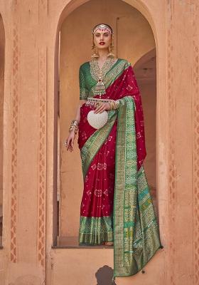 Red Poly Blend Embroidered Saree