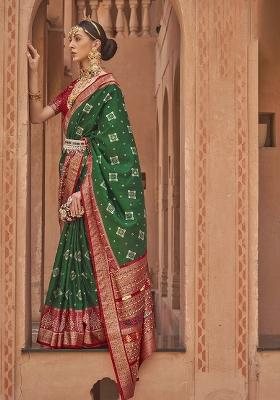 Green Poly Blend Embroidered Saree
