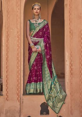 Wine Poly Blend Embroidered Saree