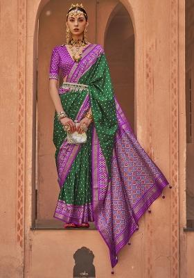 Green Poly Blend Embroidered Saree