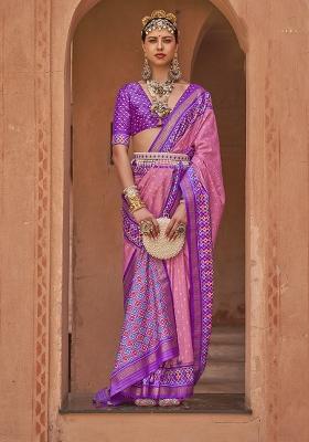 Pink Poly Blend Embroidered Saree