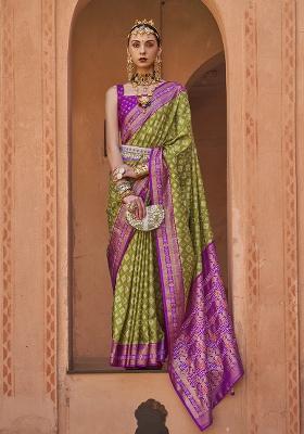 Green Poly Blend Embroidered Saree