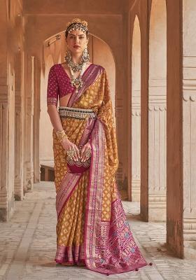 Orange Poly Blend Embroidered Saree