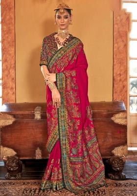 Pink Poly Blend Embroidered Saree